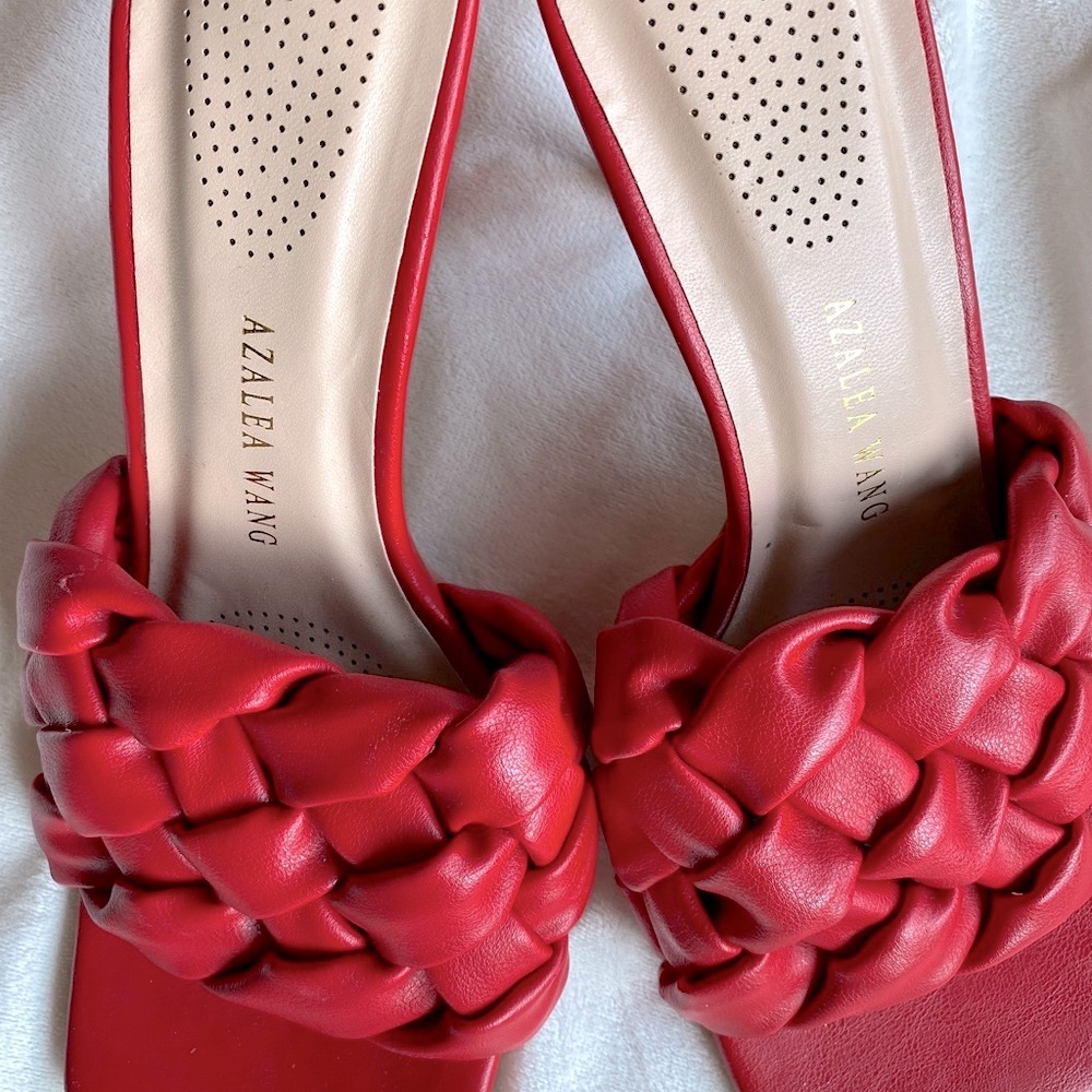 Azalea Wang Red Braided Square Toe Heels | Size 7.5 | Woven Strap Mules - Picture 5 of 8